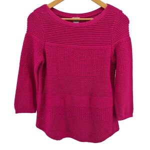 Chicos Chunky Knit Sweater Fuchsia‎ Pink Boat Neck Womens Size 0 Small Preppy